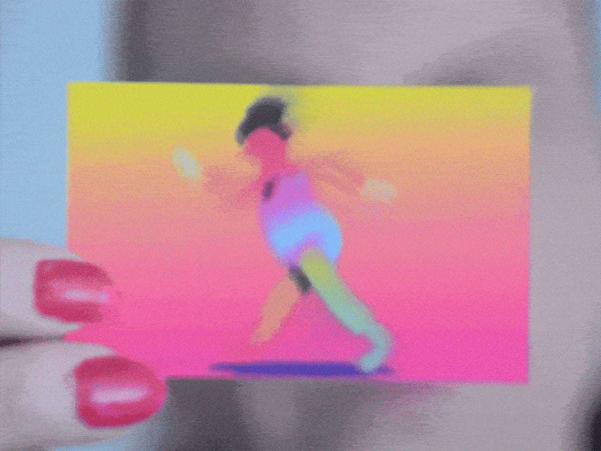 lenticular business card of an animated man walking