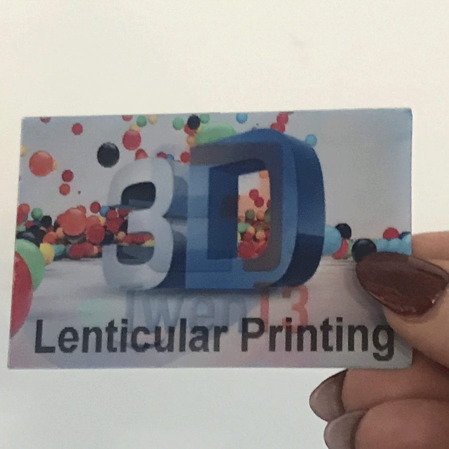 wenT3 branded sample business cards, lenticular 3D finish, 85x55mm.